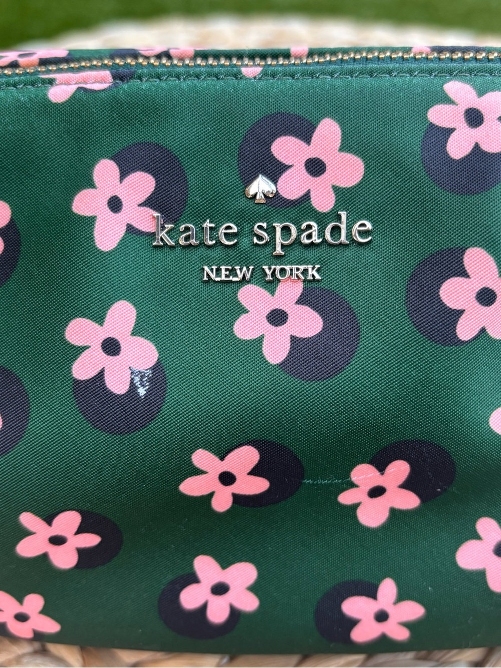 kate spade dark green cosmetic pouch with pink floral print - Picture 4 of 10